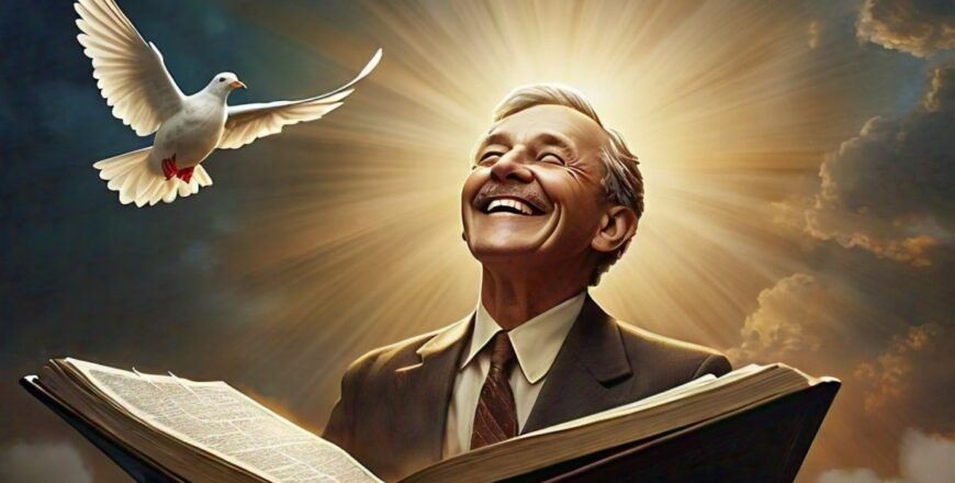 a_happy_man_with_an_open_bible_with_closed_eyes_under_heavenly_rays_in_portrait_in_landscape_with_one_white_flying_dove_in_the_background.jpeg