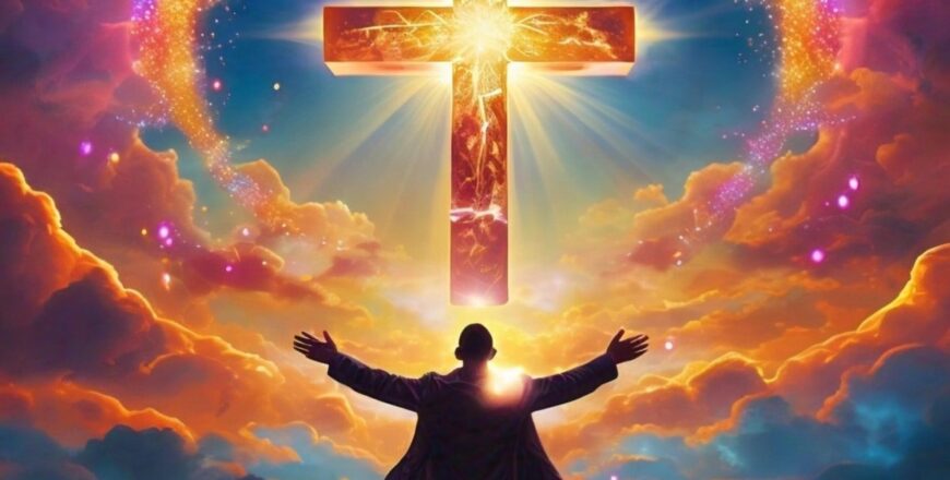 a_man_facing_the_sky_with_love_flowing_to_him_in_shapes_and_a_glowing_cross_in_the_sky (1).jpeg